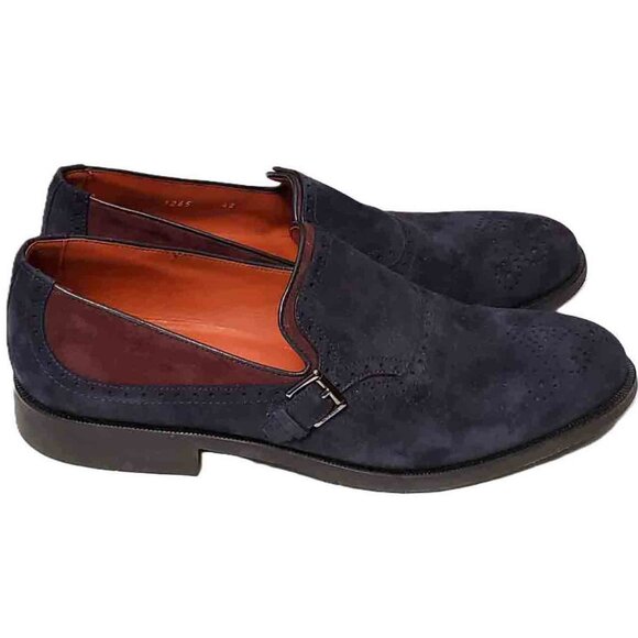 ETRO Italian Loafers Shoes Blue Red Leather Suede Italy Men's Size USA 10M - Picture 1 of 3